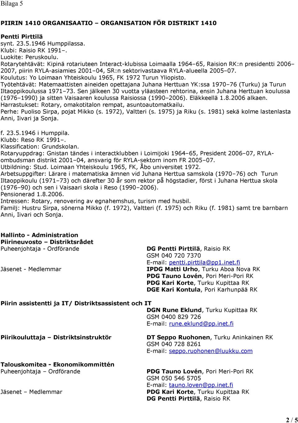Koulutus: Yo Loimaan Yhteiskoulu 1965, FK 1972 Turun Yliopisto. Työtehtävät: Matemaattisten aineiden opettajana Juhana Herttuan YK:ssa 1970 76 (Turku) ja Turun Iltaoppikoulussa 1971 73.