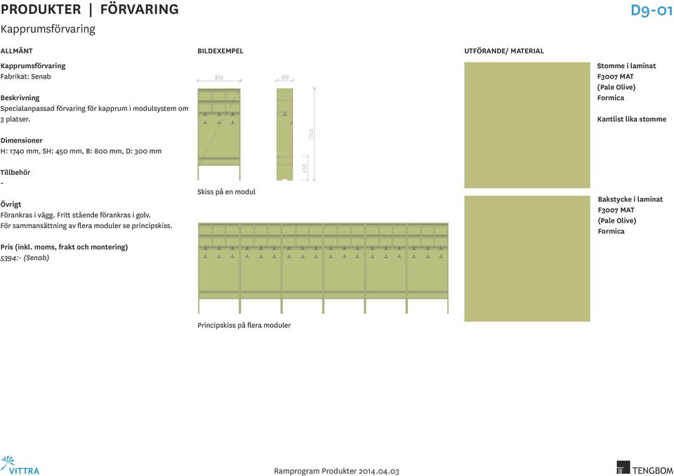 Stomme i laminat F3007 MAT (Pale Olive) Formica Kantlist lika stomme H: 1740 mm, SH: 450 mm, B: 800 mm, D: 300 mm