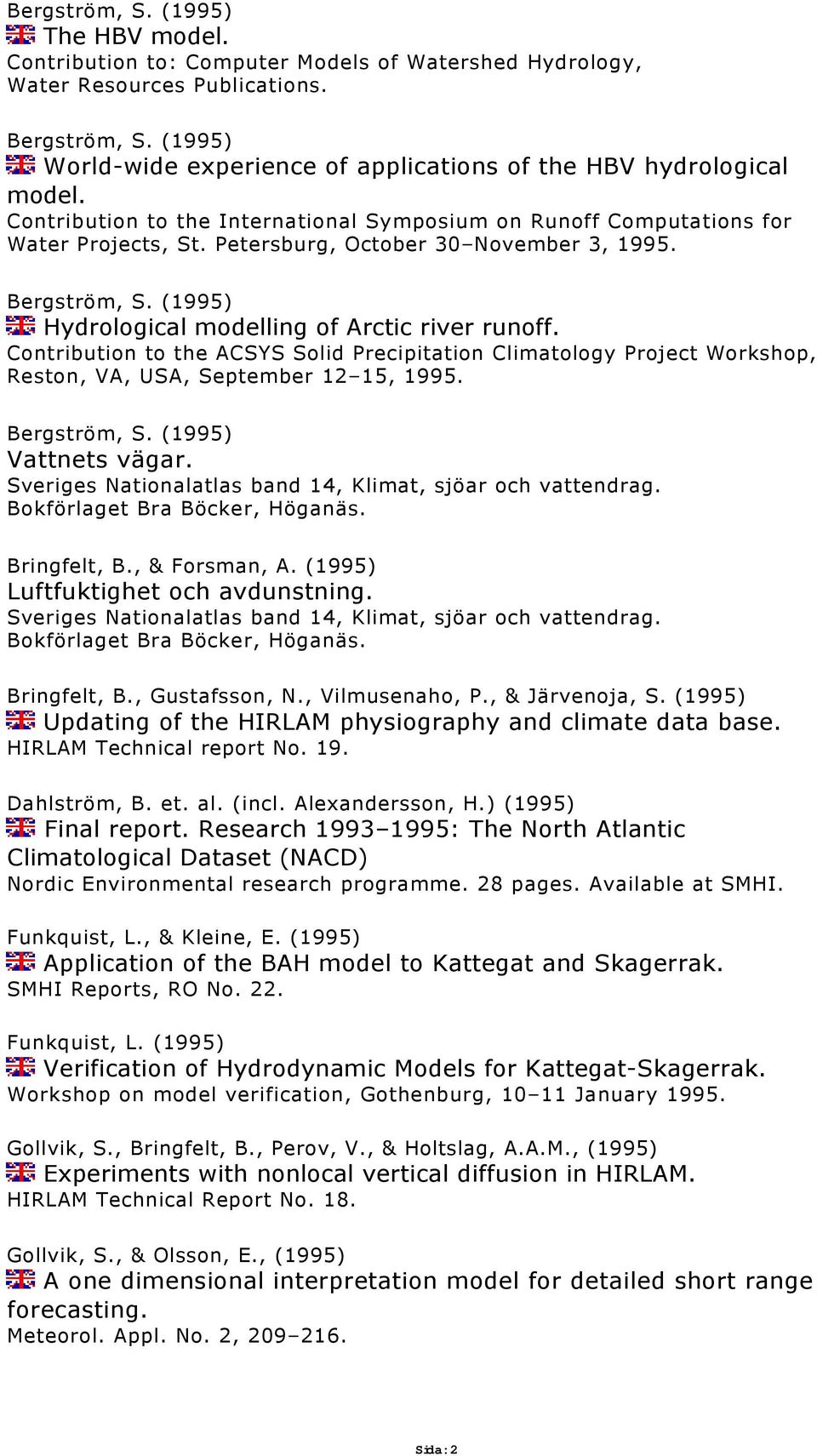 Contribution to the ACSYS Solid Precipitation Climatology Project Workshop, Reston, VA, USA, September 12 15, 1995. Vattnets vägar. Bringfelt, B., & Forsman, A. (1995) Luftfuktighet och avdunstning.