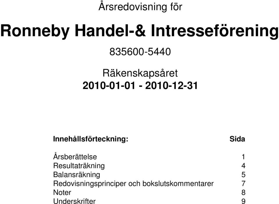 Sida Årsberättelse 1 Resultaträkning 4 Balansräkning 5