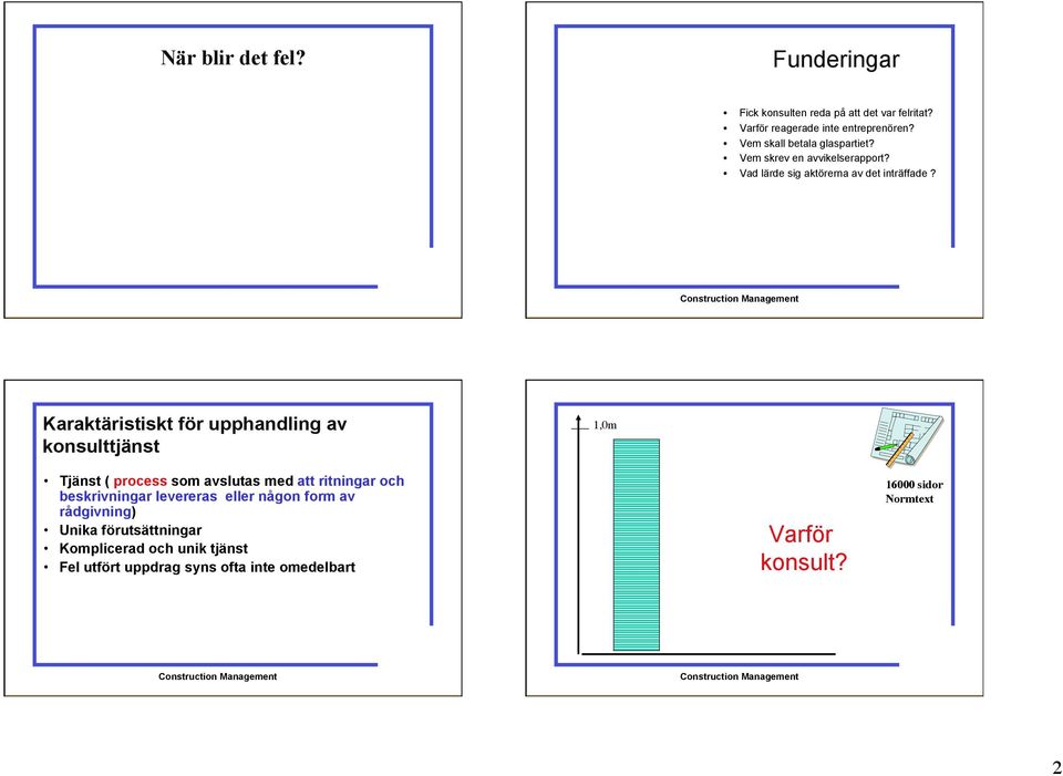Karaktäristiskt för upphandling av konsulttjänst 1,0m Tjänst ( process som avslutas med att ritningar och beskrivningar