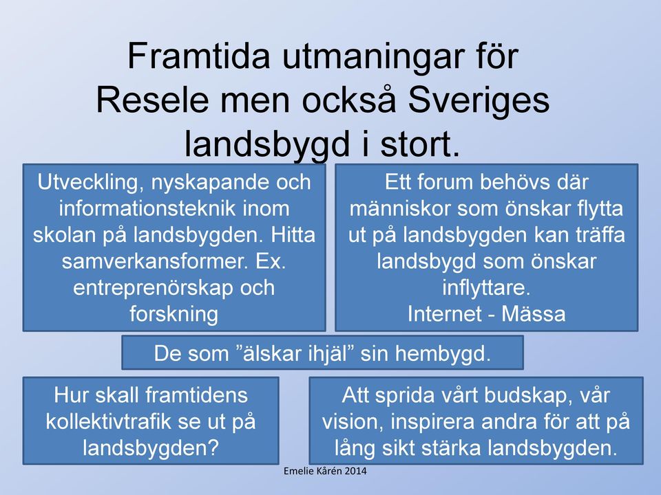 Ett forum behövs där människor som önskar flytta ut på landsbygden kan träffa landsbygd som önskar inflyttare.