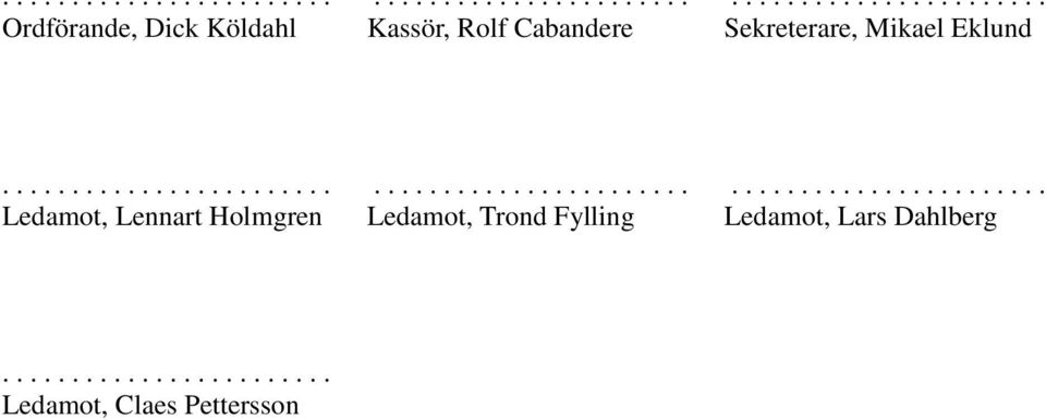 ...................... Ledamot, Trond Fylling....................... Ledamot, Lars Dahlberg.