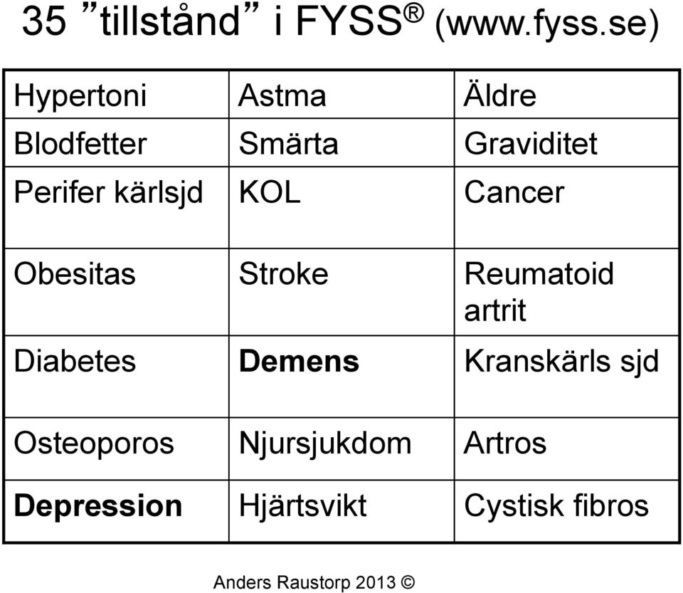 Perifer kärlsjd KOL Cancer Obesitas Stroke Reumatoid artrit