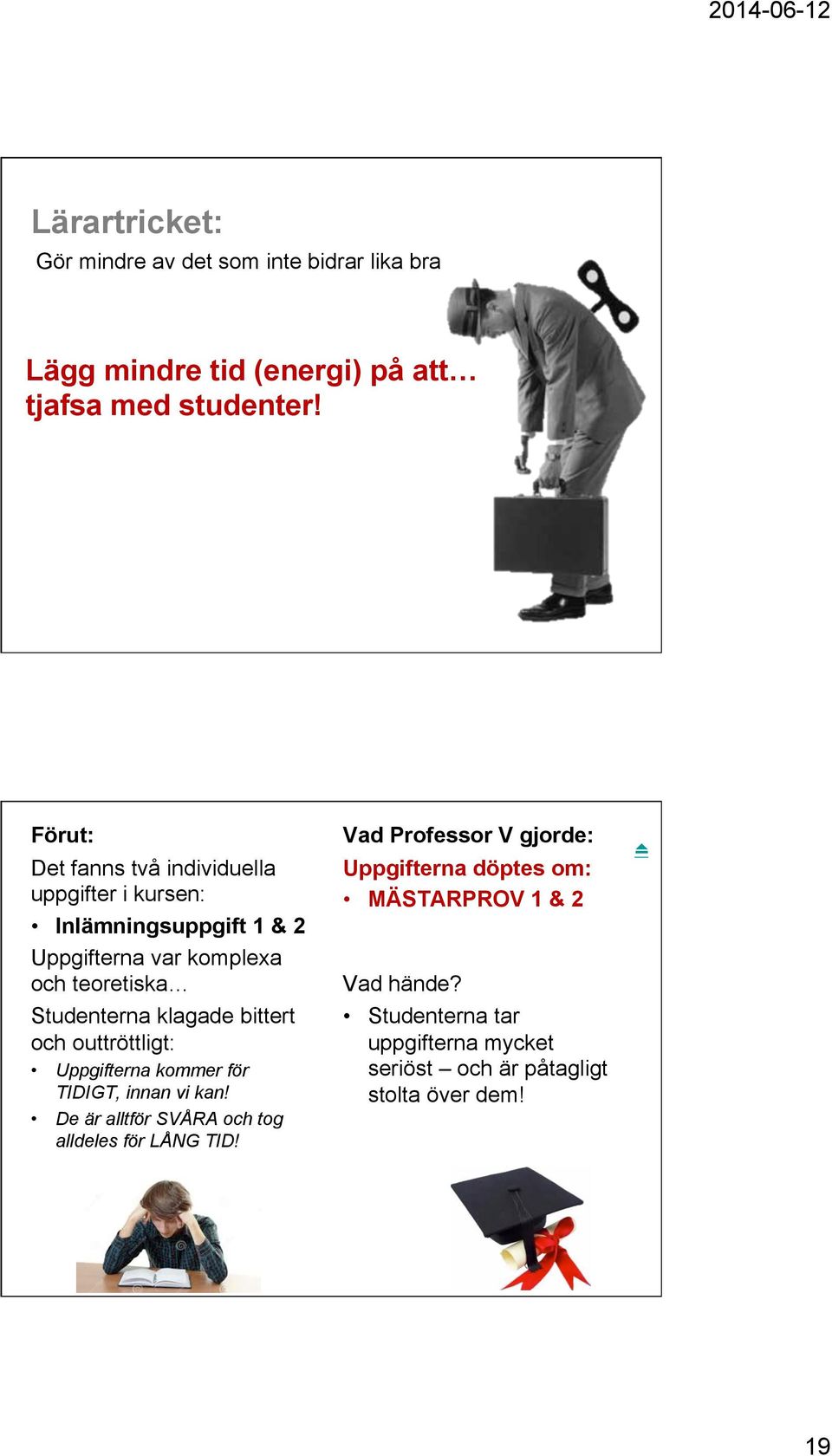 klagade bittert och outtröttligt: Uppgifterna kommer för TIDIGT, innan vi kan! De är alltför SVÅRA och tog alldeles för LÅNG TID!