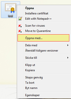 7. Spara filen på en plats du kommer ihåg och med ett unikt namn eftersom vi kommer att spara ner fler certifikatsfiler. 8.