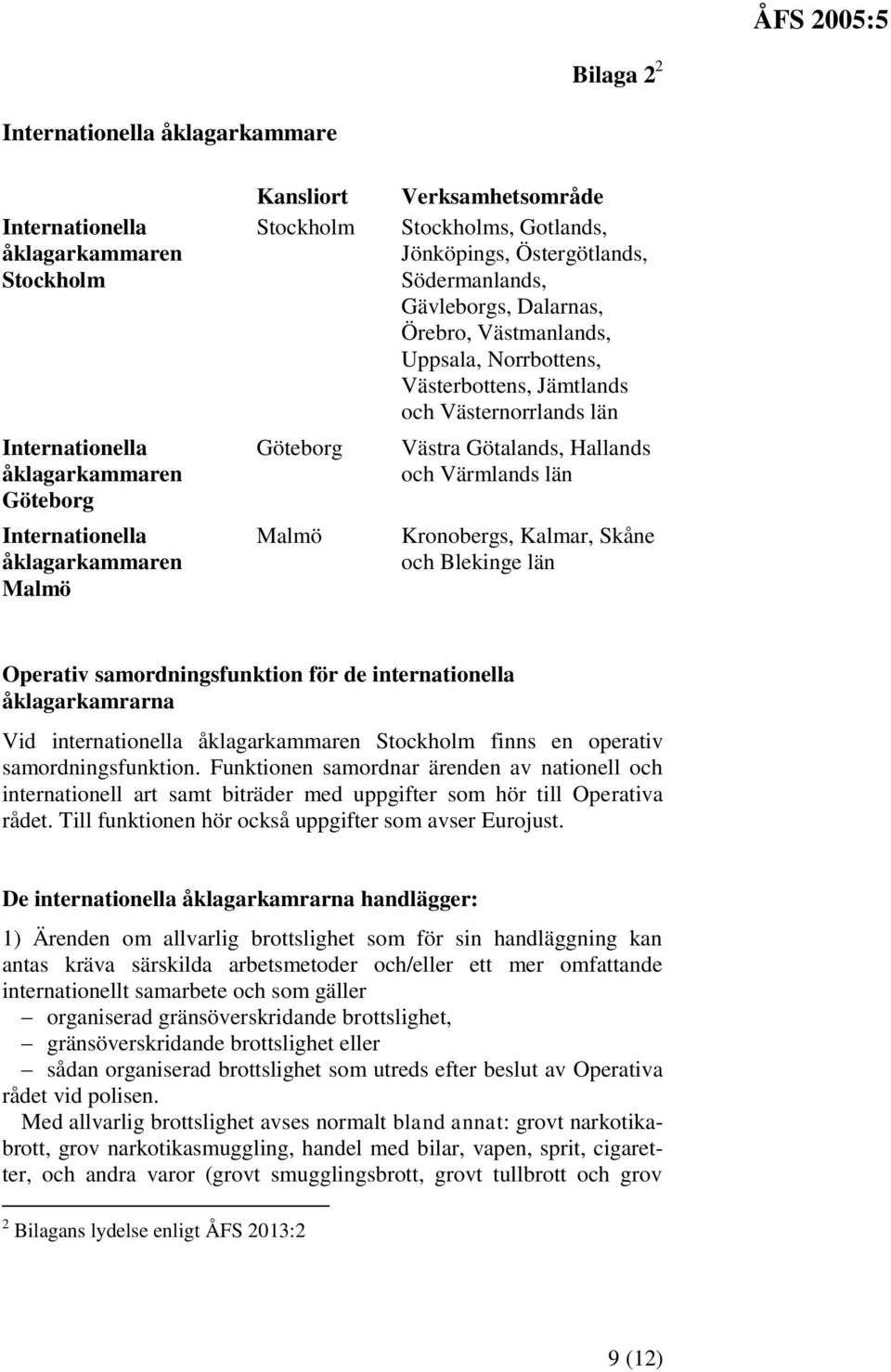 Skåne och Blekinge län Operativ samordningsfunktion för de internationella åklagarkamrarna Vid internationella åklagarkammaren finns en operativ samordningsfunktion.