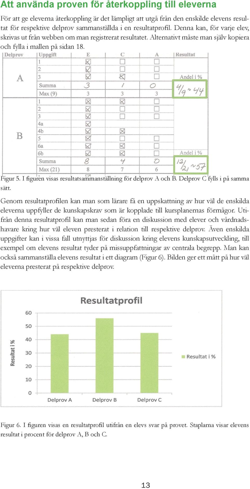 I figuren visas resultatsammanställning för delprov A och B. Delprov C fylls i på samma sätt.