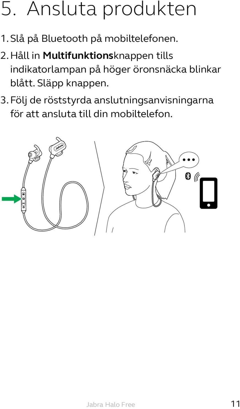 öronsnäcka blinkar blått. Släpp knappen. 3.
