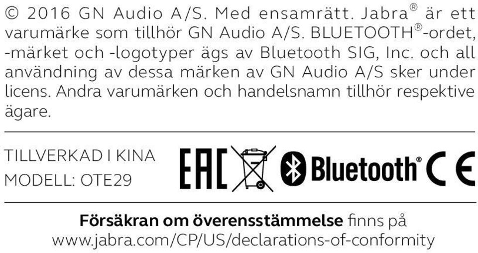 och all användning av dessa märken av GN Audio A/S sker under licens.