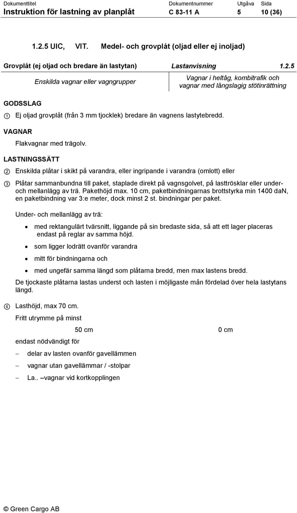 LASTNINGSSÄTT 2 Enskilda plåtar i skikt på varandra, eller ingripande i varandra (omlott) eller 3 Plåtar sammanbundna till paket, staplade direkt på vagnsgolvet, på lasttrösklar eller underoch