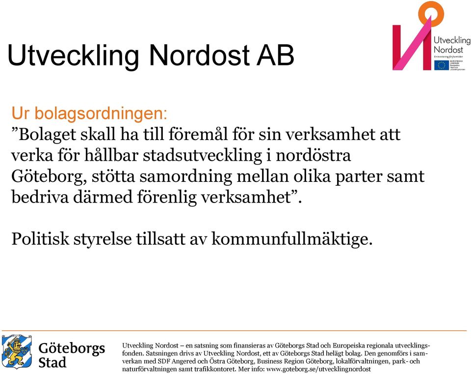 nordöstra Göteborg, stötta samordning mellan olika parter samt