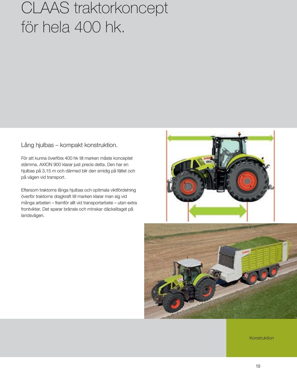 Den har en hjulbas på 3,15 m och därmed blir den smidig på fältet och på vägen vid transport.