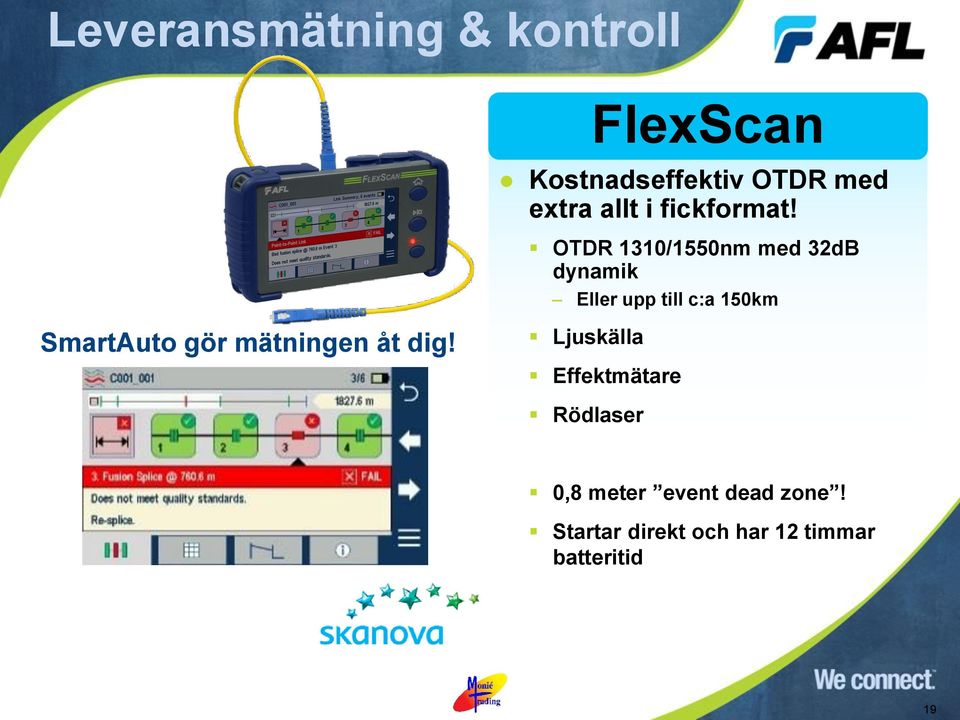 OTDR 1310/1550nm med 32dB dynamik Eller upp till c:a 150km Ljuskälla