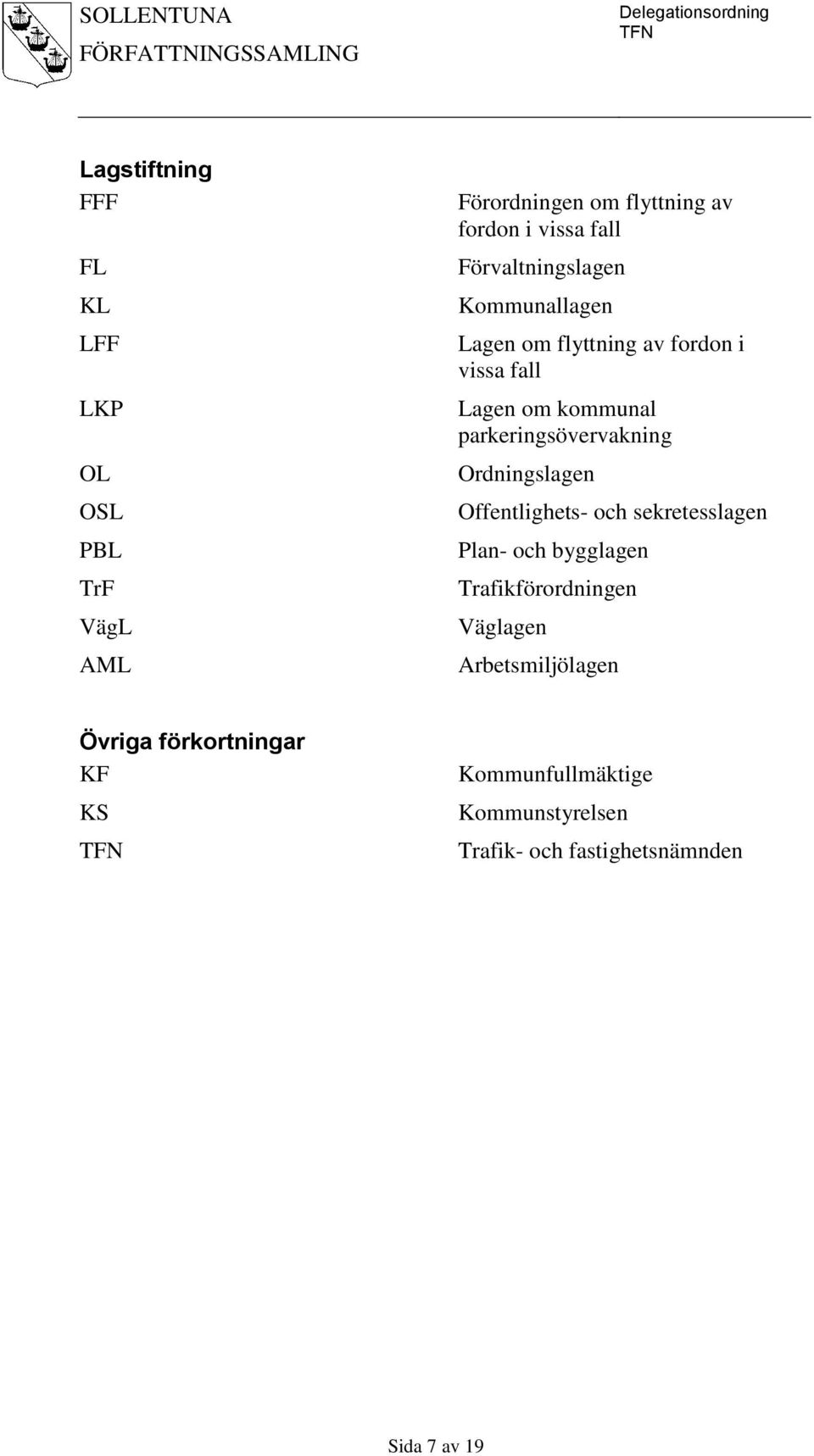 parkeringsövervakning Ordningslagen Offentlighets- och sekretesslagen Plan- och bygglagen Trafikförordningen