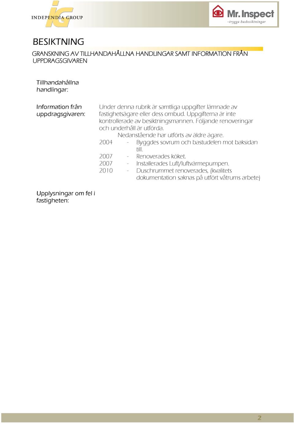 Följande renoveringar och underhåll är utförda. 2004 2007 2007 2010 Nedanstående har utförts av äldre ägare. - Byggdes sovrum och bastudelen mot baksidan till.
