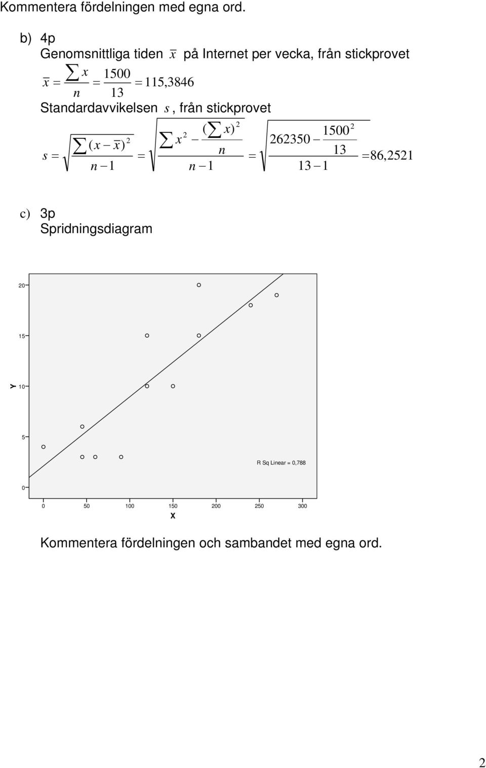 n 3 Standardavvikelsen s, från stickprovet s ( x x) n x ( x) n n 500 6350 3 3 86,5