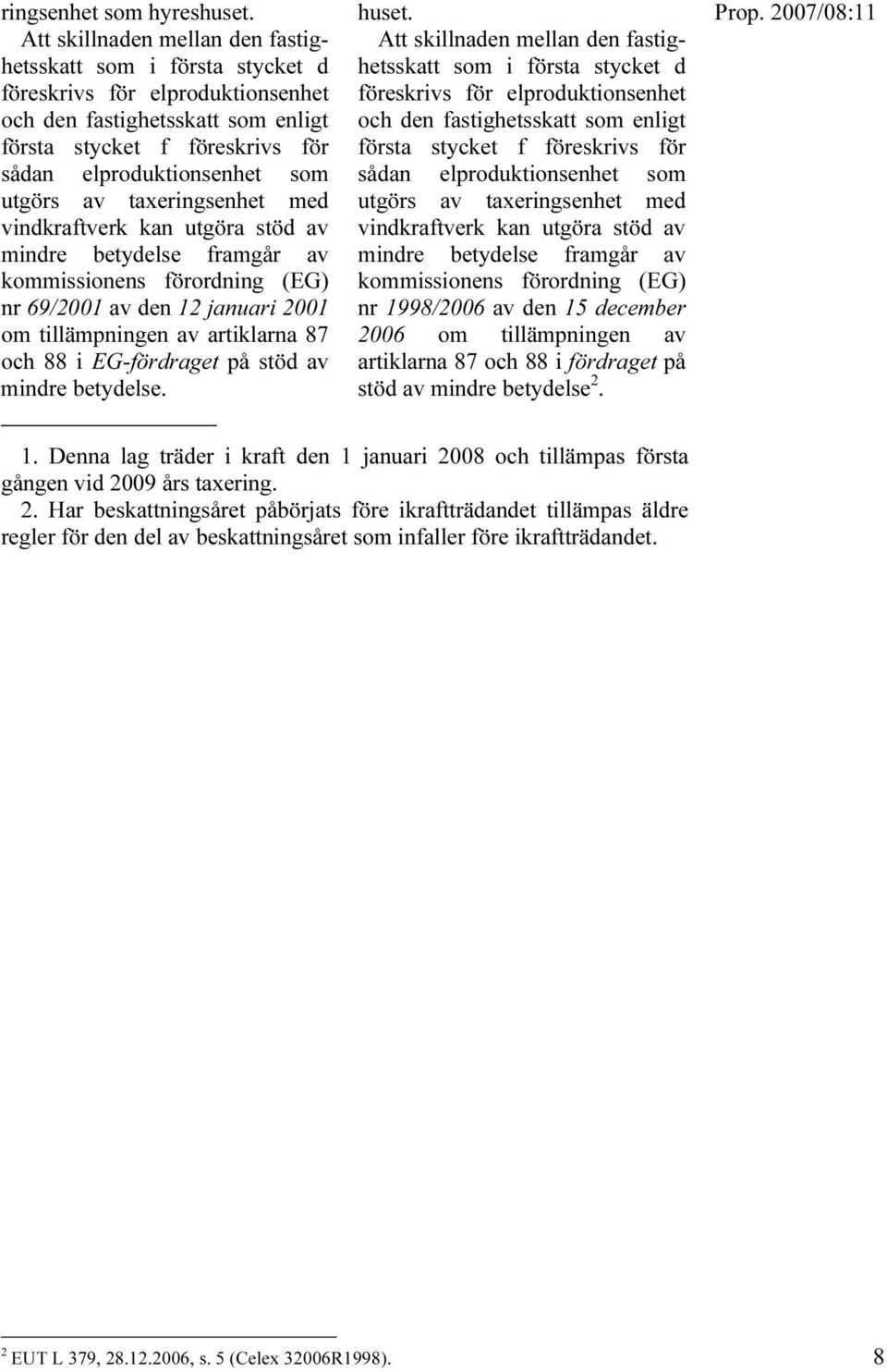 utgörs av taxeringsenhet med vindkraftverk kan utgöra stöd av mindre betydelse framgår av kommissionens förordning (EG) nr 69/2001 av den 12 januari 2001 om tillämpningen av artiklarna 87 och 88 i