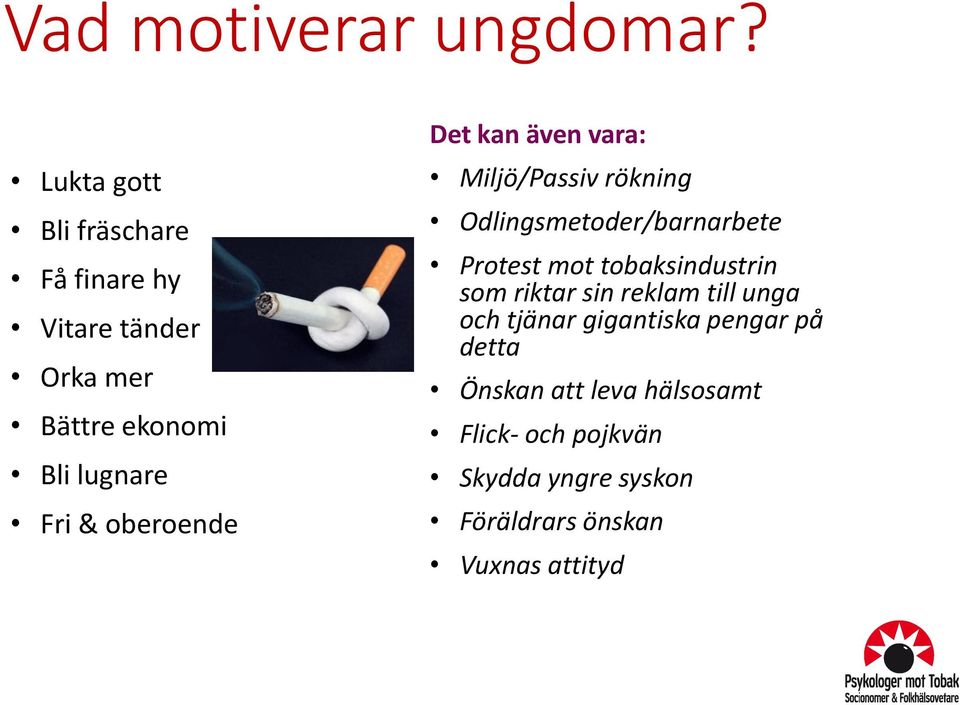 oberoende Det kan även vara: Miljö/Passiv rökning Odlingsmetoder/barnarbete Protest mot