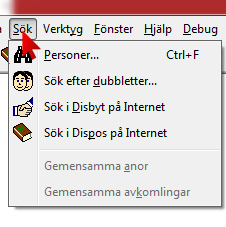 Sökmöjligheter i Disgen Sök personer Sök dubbletter Sök i Disbyt Sök i Dispos Har du en tvådelad FÖ