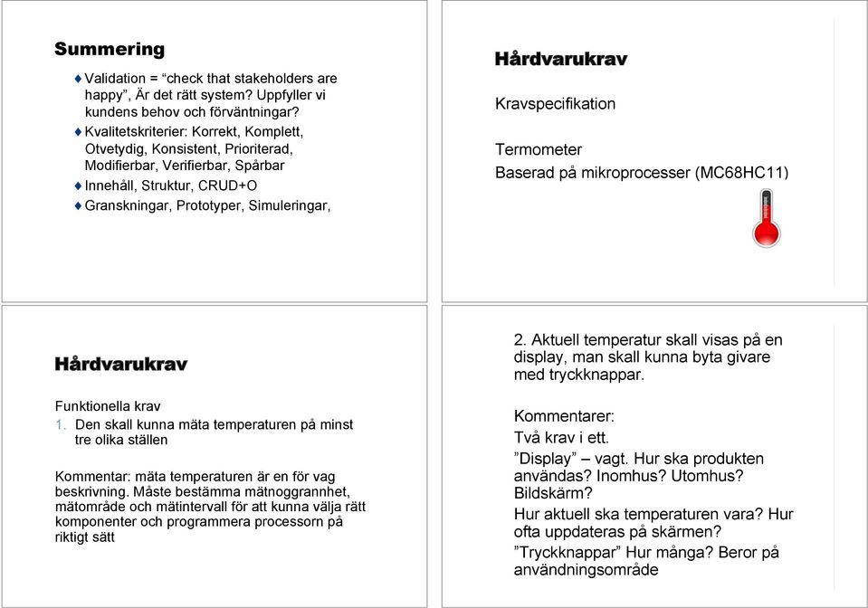 Kravspecifikation Termometer Baserad på mikroprocesser (MC68HC11) Hårdvarukrav Funktionella krav 1.
