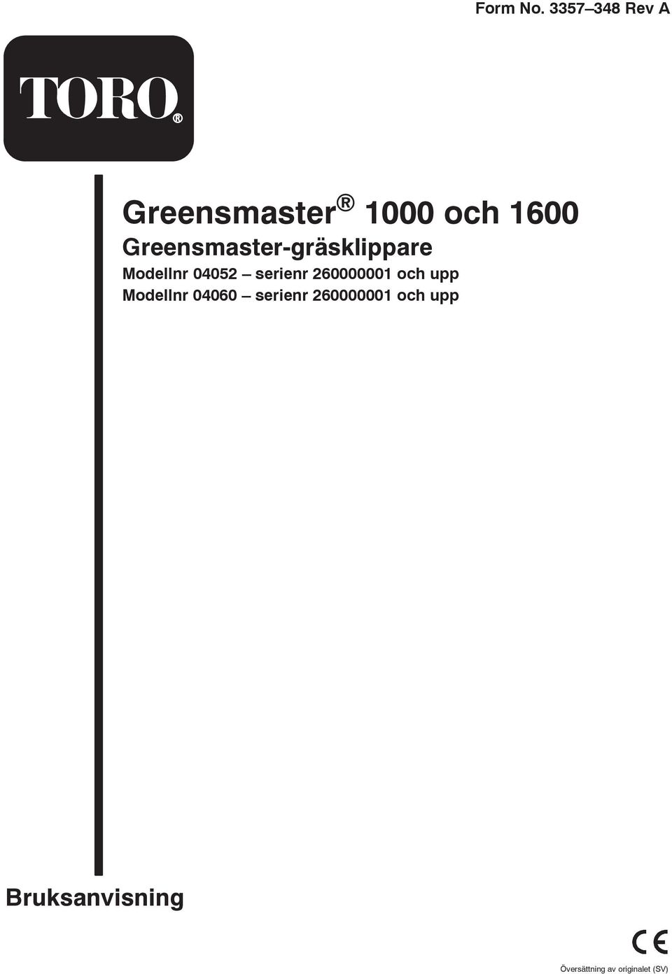 Greensmaster-gräsklippare Modellnr 0405 serienr