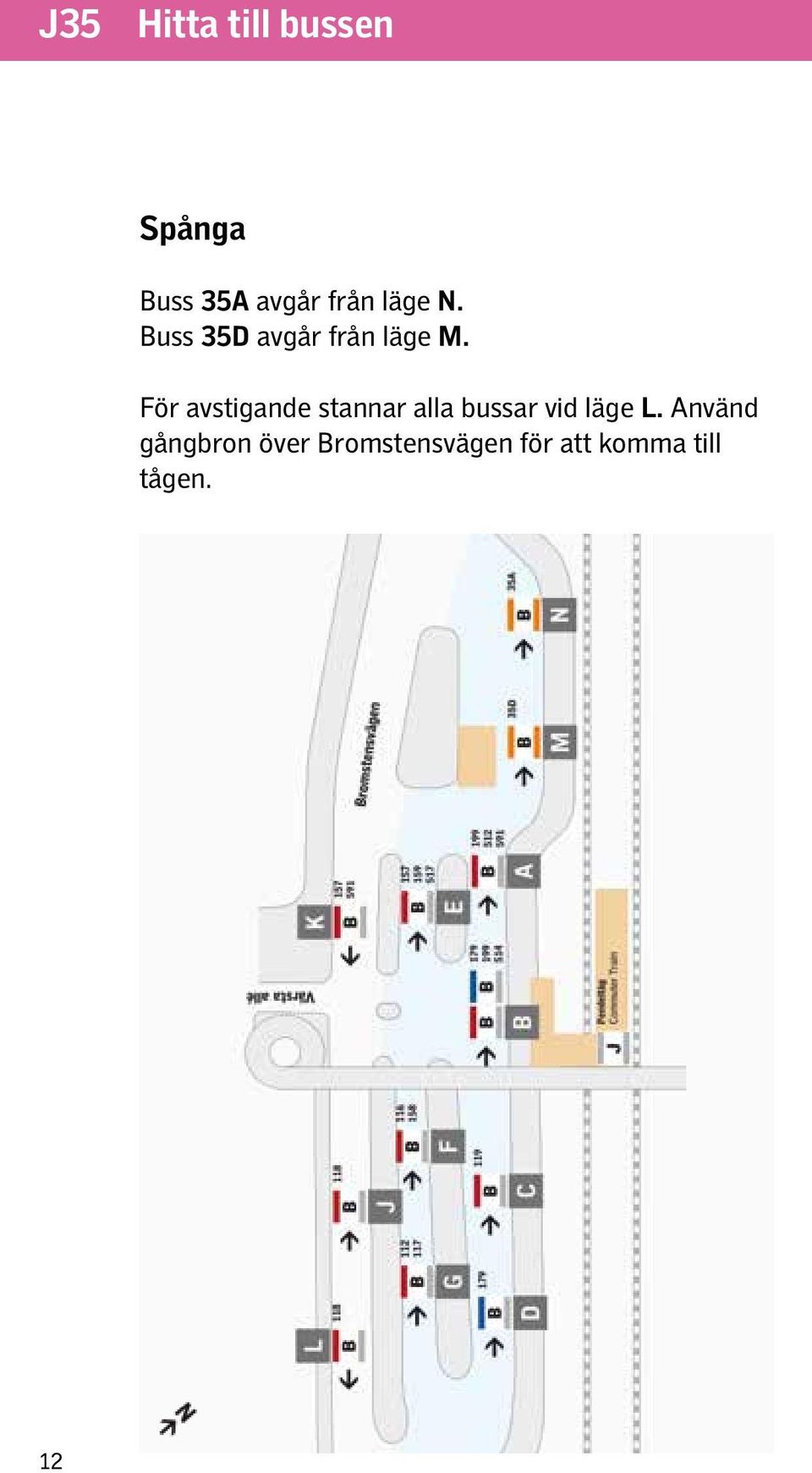 För avstigande stannar alla bussar vid läge L.