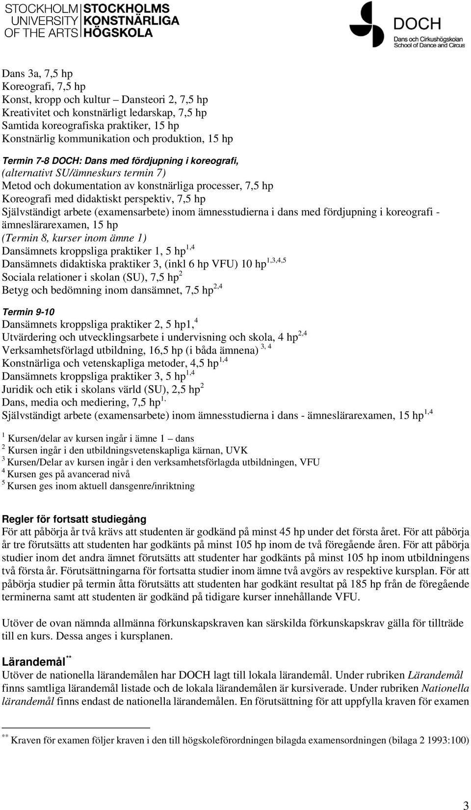 perspektiv, 7,5 hp Självständigt arbete (examensarbete) inom ämnesstudierna i dans med fördjupning i koreografi - ämneslärarexamen, 15 hp (Termin 8, kurser inom ämne 1) Dansämnets kroppsliga