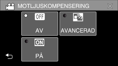 Inspelning Ställa in motljuskompensation Du kan korrigera bilden om motivet blir för mörkt på grund av motljus 1 Välj det manuella tagningsläget 5 Tryck på PÅ eller AVANCERAD 0 Om läget är P