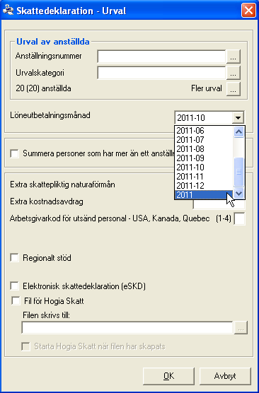 Gå till Rapporter/Skattedeklaration och välj att ta ut den för hela 2011. För att få fram värdet i ackumulatorerna går du till menyn Analys/Ackumulatorvärden.