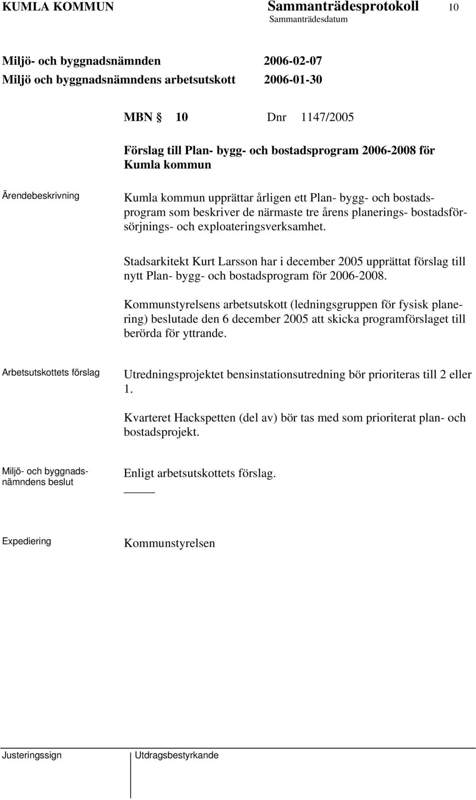 Stadsarkitekt Kurt Larsson har i december 2005 upprättat förslag till nytt Plan- bygg- och bostadsprogram för 2006-2008.