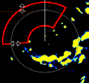 Använda radar Skärmen Navigation Använd skärmen Navigation när du vill få en helbildsvy över den samlade radarinformationen. Din position är mitt på skärmen och ringarna anger distansmått.