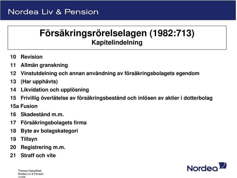 Frivillig överlåtelse av försäkringsbestånd och inlösen av aktier i dotterbolag 15a Fusion 16 Skadestånd