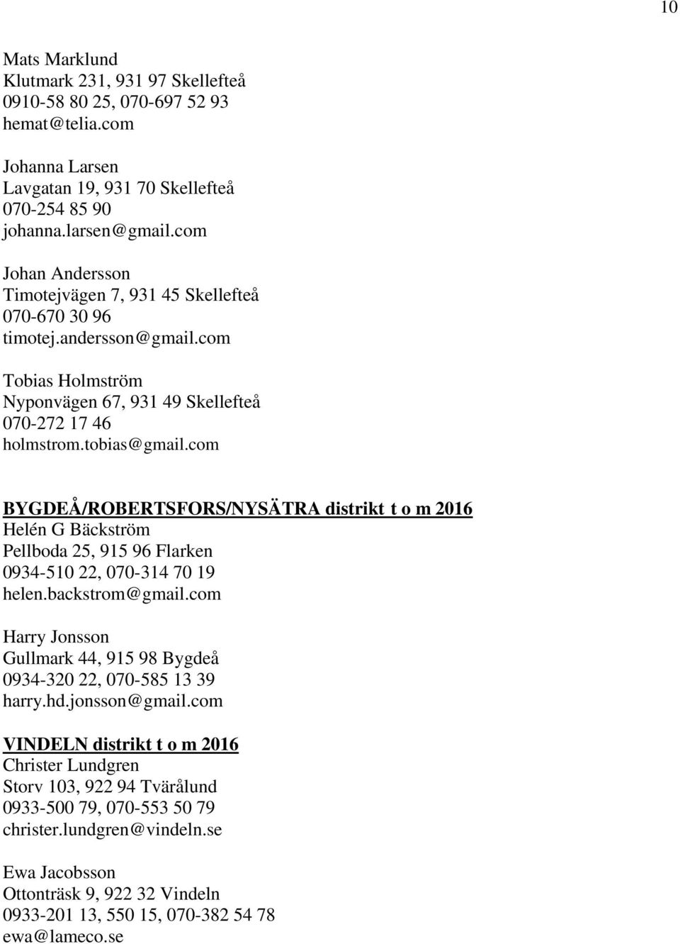com BYGDEÅ/ROBERTSFORS/NYSÄTRA distrikt t o m 2016 Helén G Bäckström Pellboda 25, 915 96 Flarken 0934-510 22, 070-314 70 19 helen.backstrom@gmail.