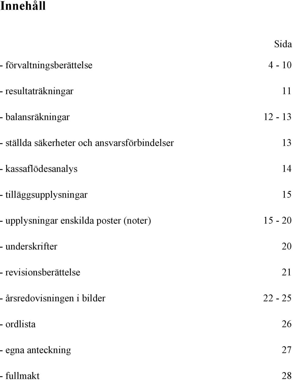 tilläggsupplysningar 15 - upplysningar enskilda poster (noter) 15-20 - underskrifter 20 -