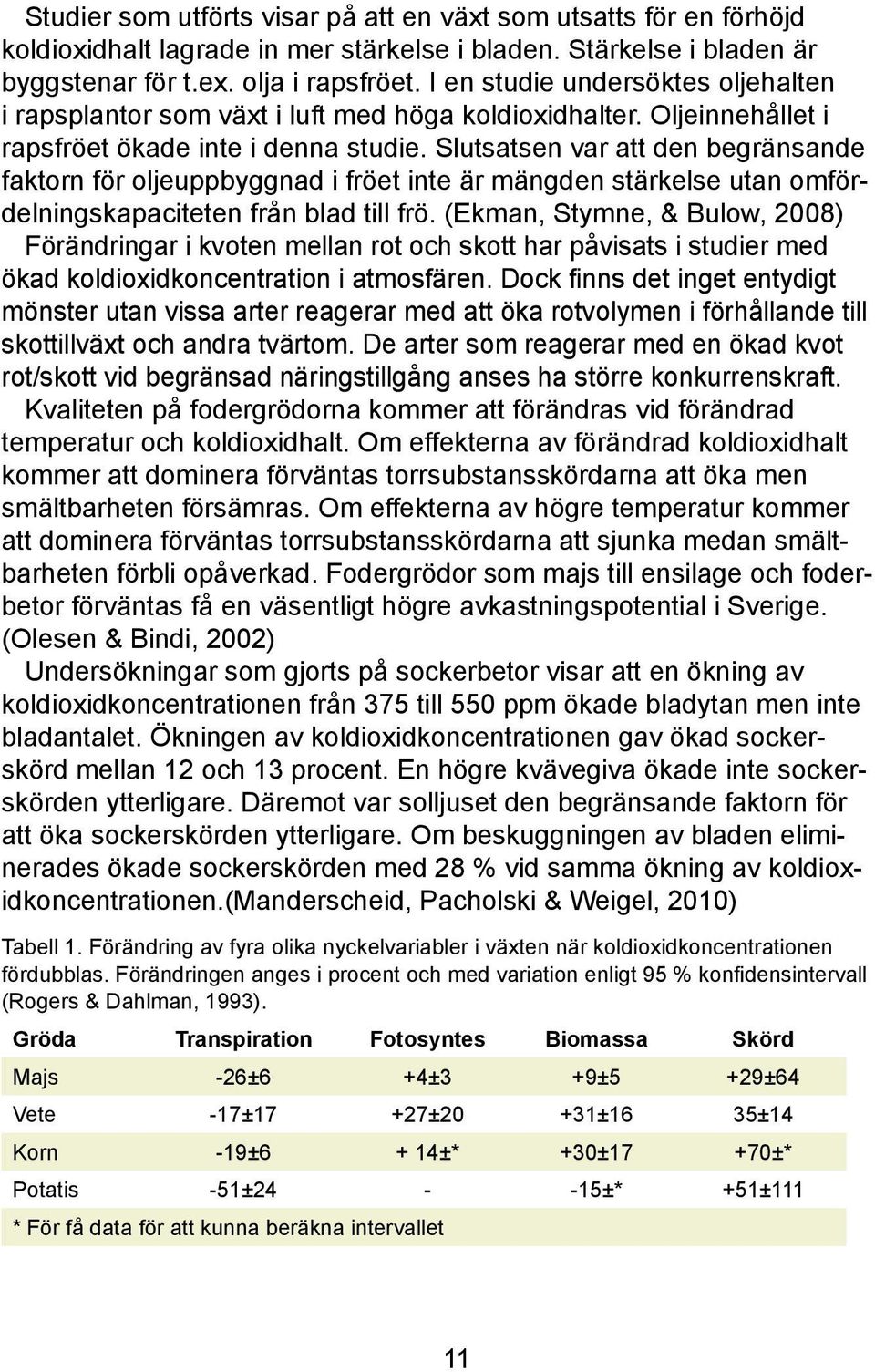 Slutsatsen var att den begränsande faktorn för oljeuppbyggnad i fröet inte är mängden stärkelse utan omfördelningskapaciteten från blad till frö.