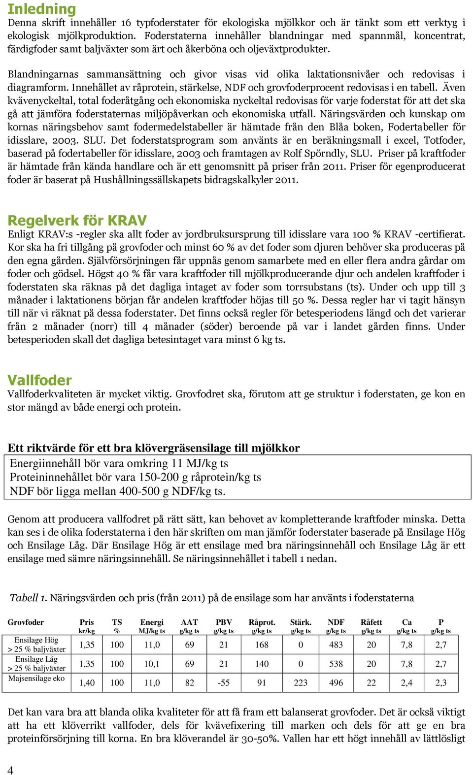 Blandningarnas sammansättning och givor visas vid olika laktationsnivåer och redovisas i diagramform. Innehållet av råprotein, stärkelse, NDF och grovfoderprocent redovisas i en tabell.