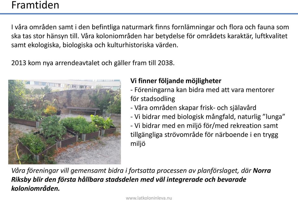 Vi finner fo ljande mo jligheter - Fo reningarna kan bidra med att vara mentorer fo r stadsodling - Va ra omra den skapar frisk- och sja lava rd - Vi bidrar med biologisk ma ngfald, naturlig lunga -