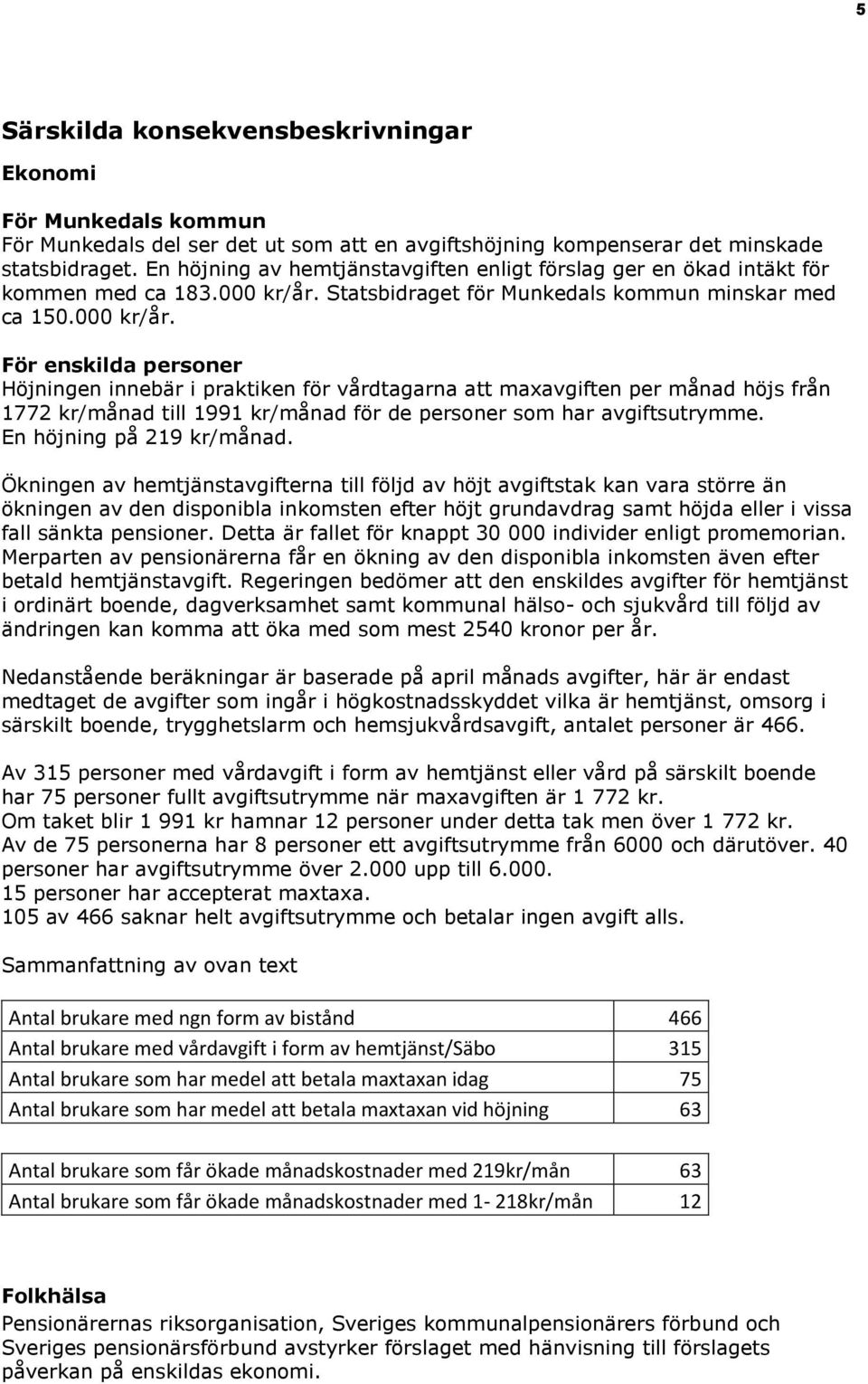 Statsbidraget för Munkedals kommun minskar med ca 150.000 kr/år.