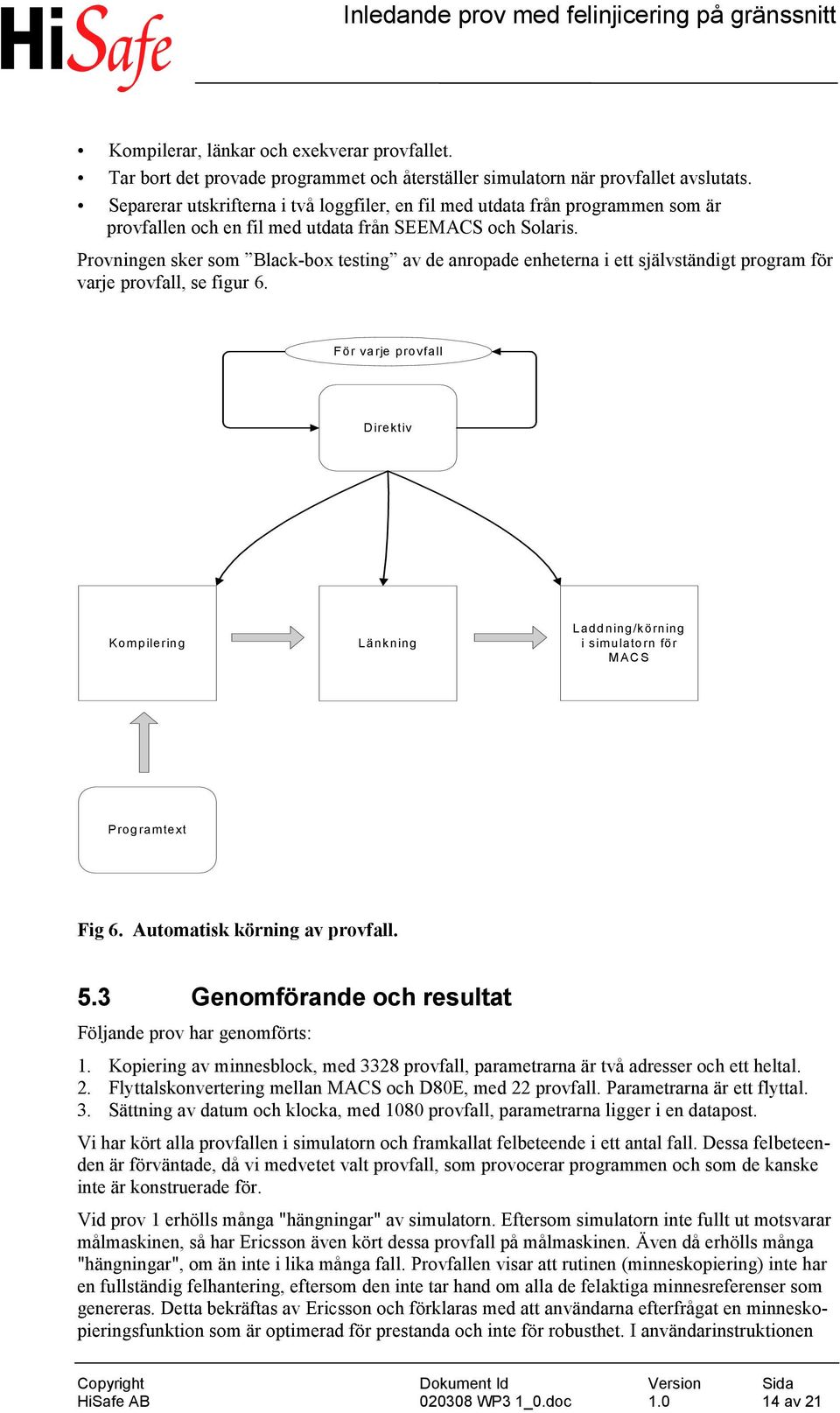 Provningen sker som Black-box testing av de anropade enheterna i ett självständigt program för varje provfall, se figur 6.