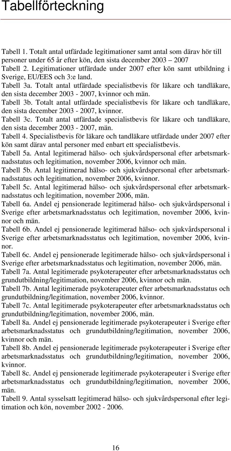 Totalt antal utfärdade specialistbevis för läkare och tandläkare, den sista december 2003-2007, kvinnor och män. Tabell 3b.