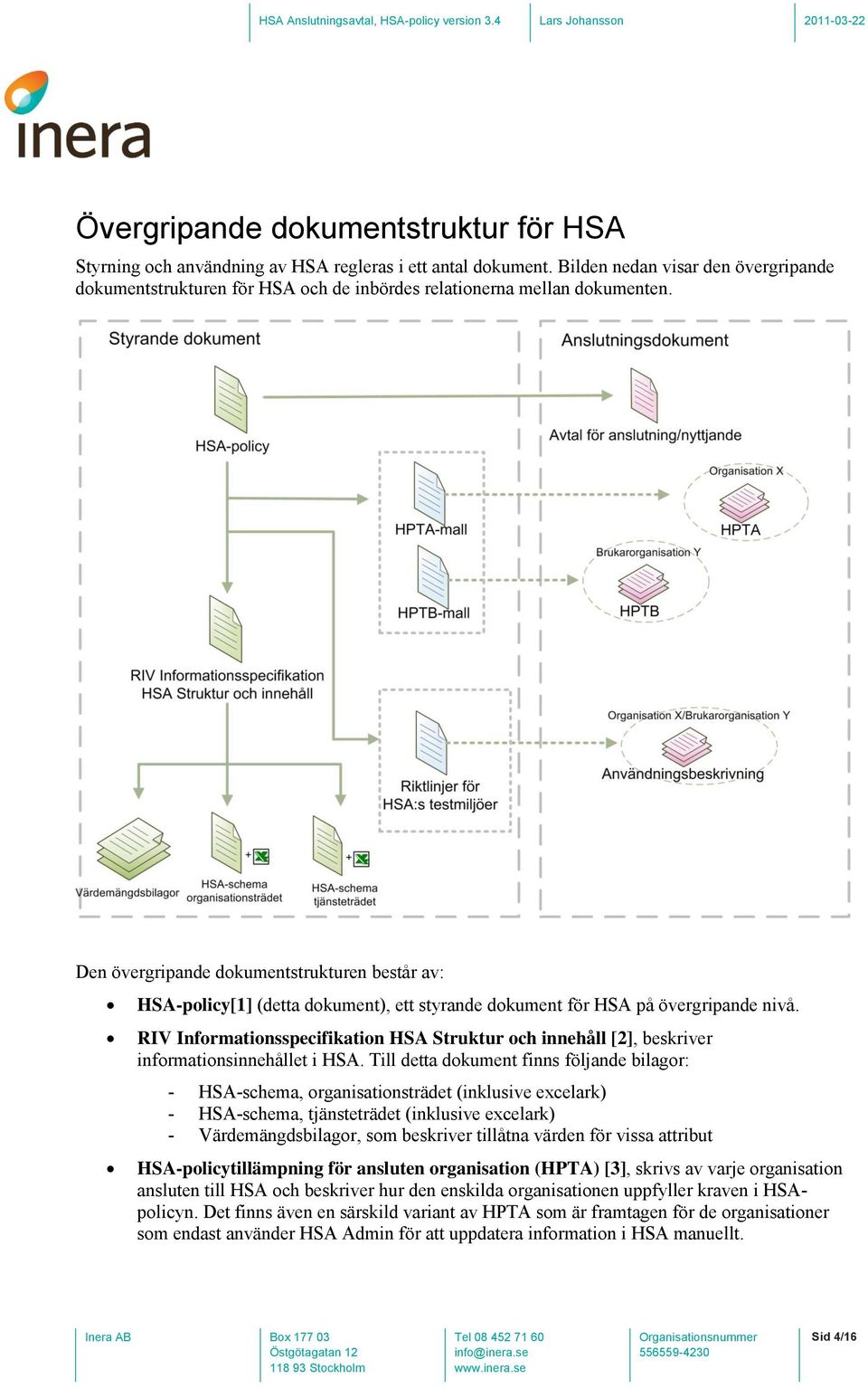 Den övergripande dokumentstrukturen består av: HSA-policy[1] (detta dokument), ett styrande dokument för HSA på övergripande nivå.