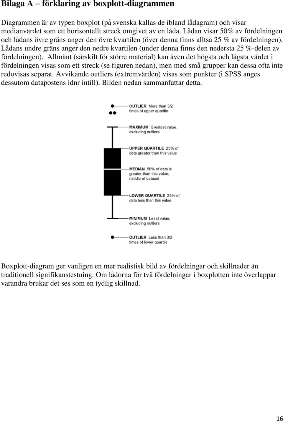 Lådans undre gräns anger den nedre kvartilen (under denna finns den nedersta 25 %-delen av fördelningen).