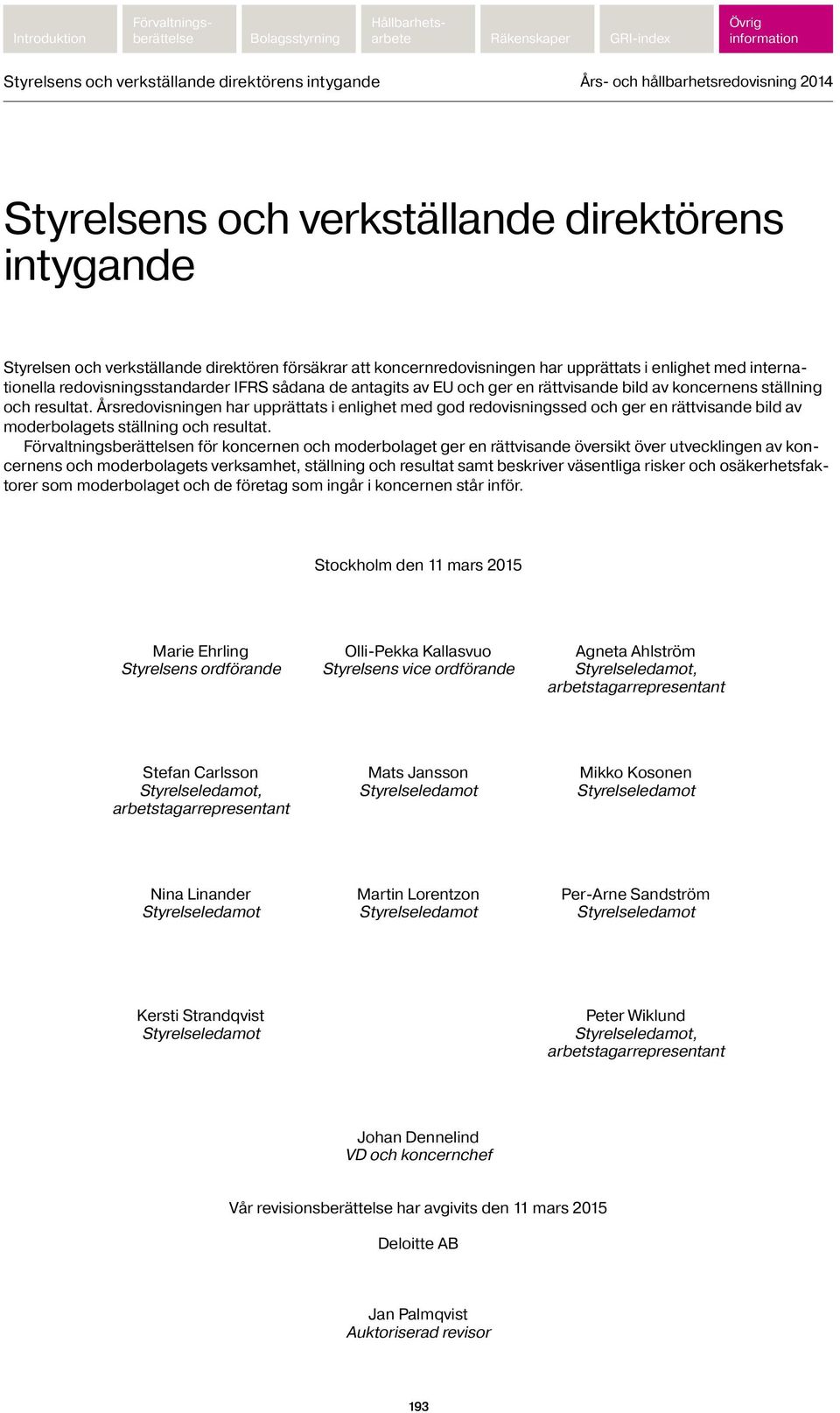 Årsredovisningen har upprättats i enlighet med god redovisningssed och ger en rättvisande bild av moderbolagets ställning och resultat.