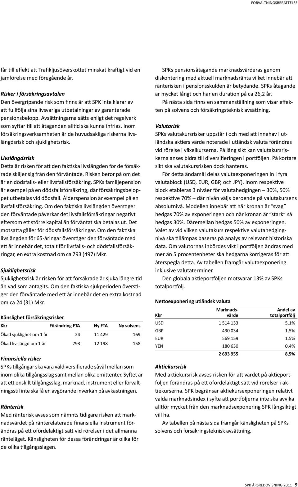 Avsättningarna sätts enligt det regelverk som syftar till att åtaganden alltid ska kunna infrias. Inom försäkringsverksamheten är de huvudsakliga riskerna livslängdsrisk och sjuklighetsrisk.