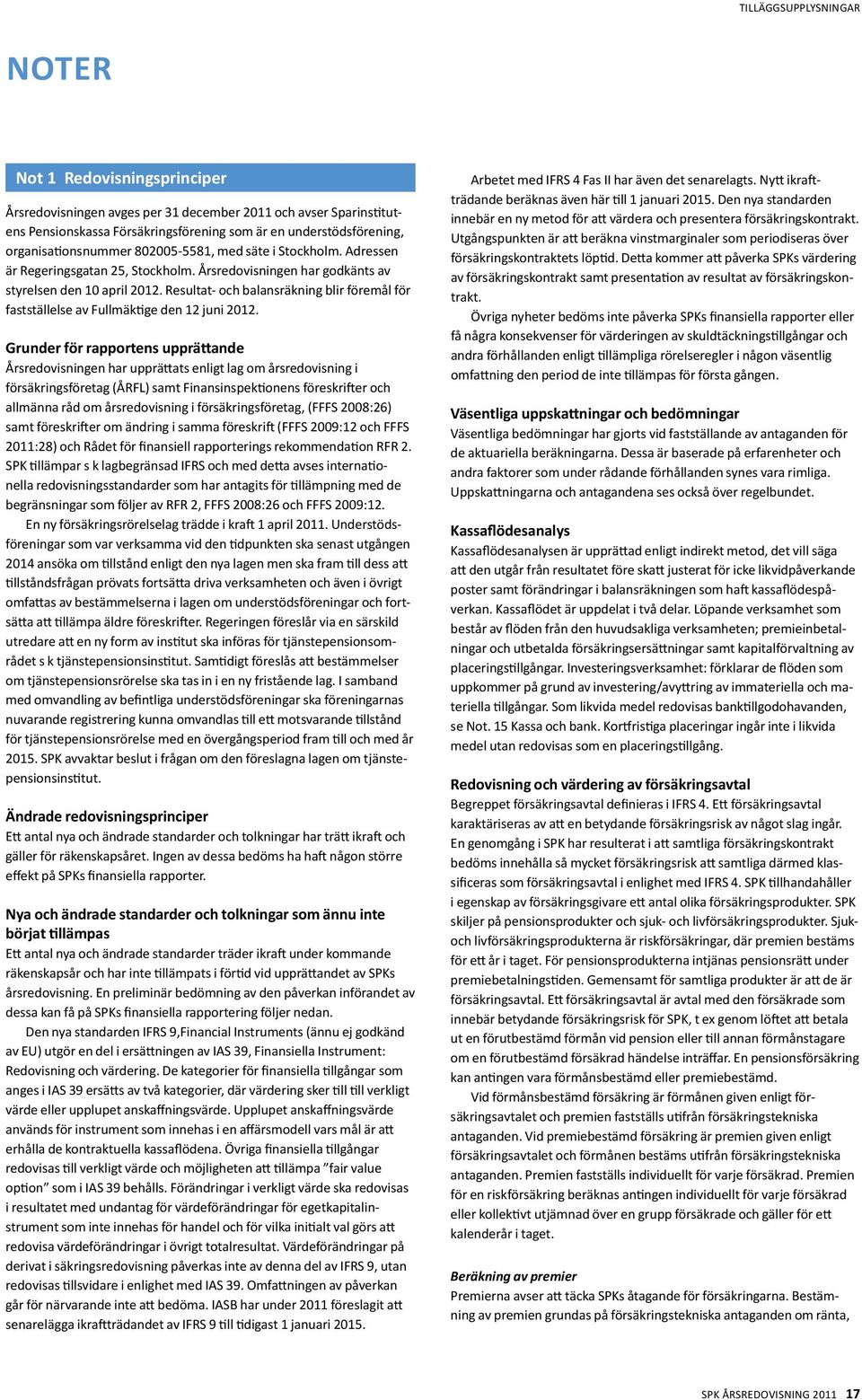 Resultat- och balansräkning blir föremål för fastställelse av Fullmäktige den 12 juni 2012.