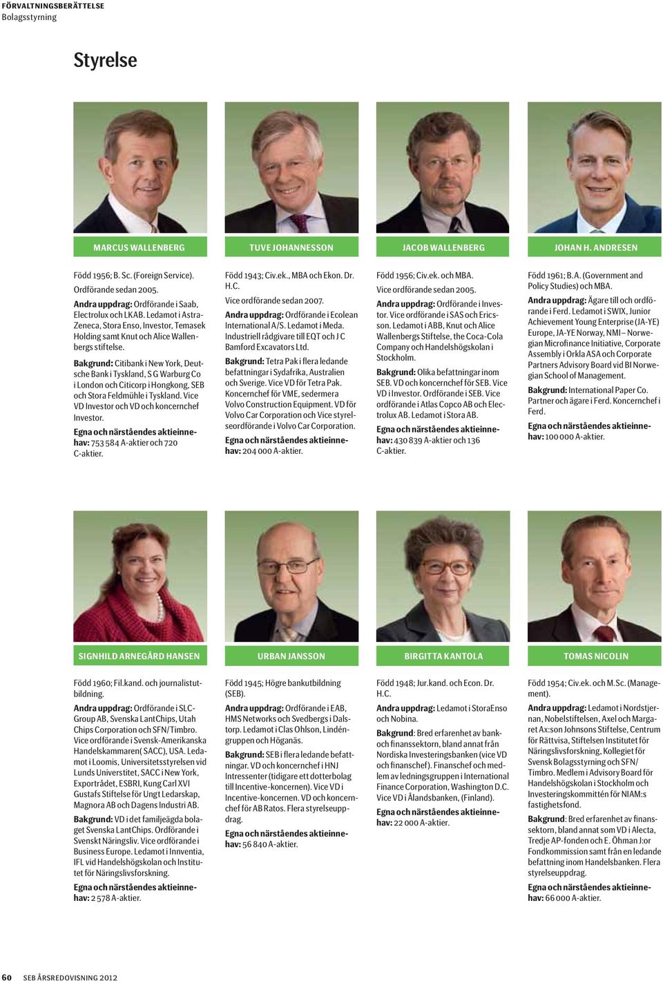 Bakgrund: Citibank i New York, Deutsche Bank i Tyskland, S G Warburg Co i London och Citicorp i Hongkong, SEB och Stora Feldmühle i Tyskland. Vice VD Investor och VD och koncernchef Investor.