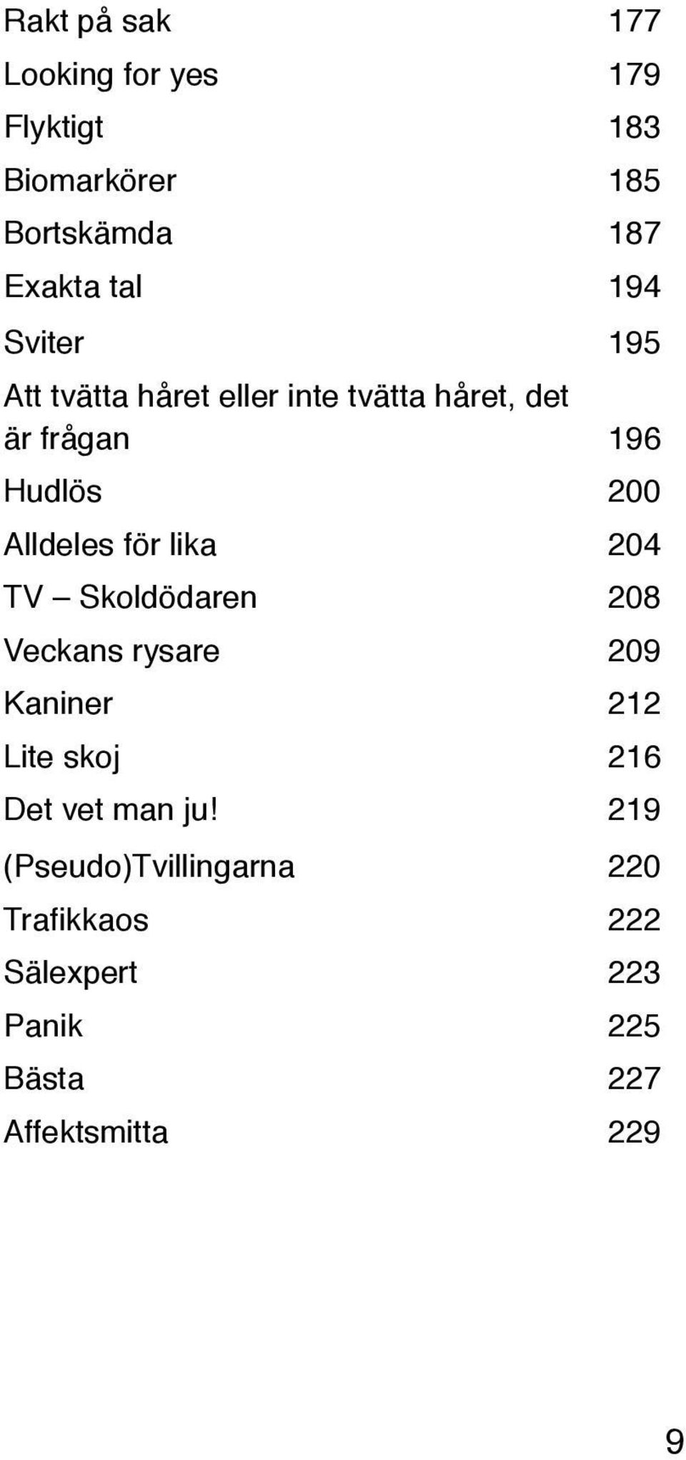 200 Alldeles för lika! 204 TV Skoldödaren! 208 Veckans rysare! 209 Kaniner! 212 Lite skoj!