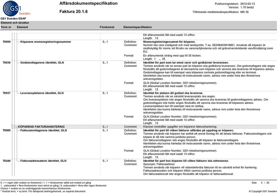 Används då köparen är skattskyldig för moms vid förvärv av varorna/tjänsterna och vid gränsöverskridande varuförsäljning inom EU. Format: En alfanumerisk sträng med upp till 35 tecken.