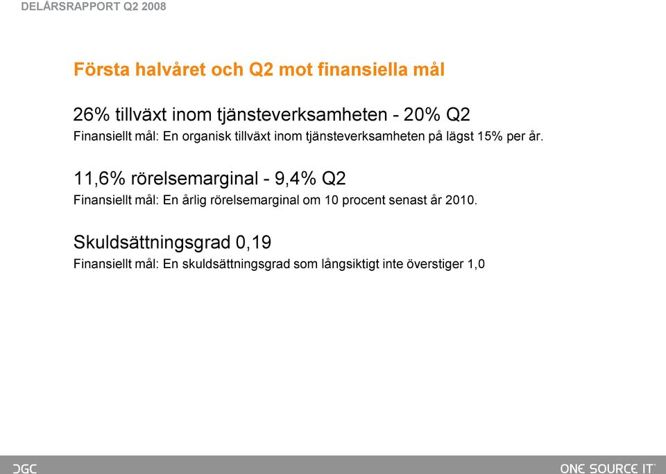 11,6% rörelsemarginal - 9,4% Q2 Finansiellt mål: En årlig rörelsemarginal om 10 procent